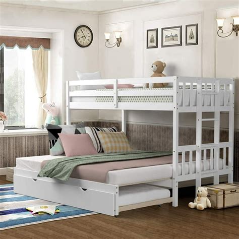 Twin Over Pull Out Bunk Bed With Trundle Solid Wood Bunk Bed With