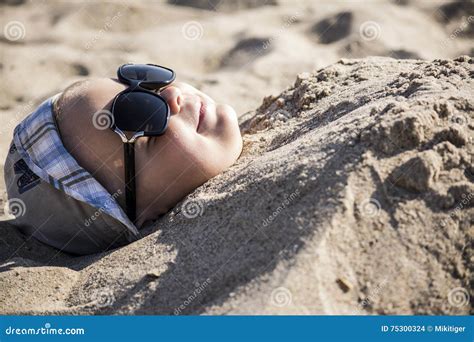 Boy Buried In The Sand Stock Photo Image Of Panama Smile 75300324