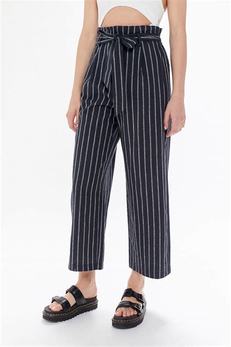 Uo Striped Belted Paperbag Pant Urban Outfitters