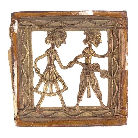 Brass Dhokra Art Hanging Of A Couple Holding A Weapon