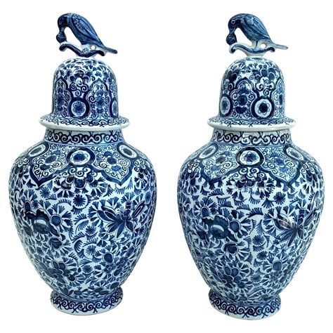 Pair Of Monumental Blue And White Ginger Jars With Lions At 1stdibs