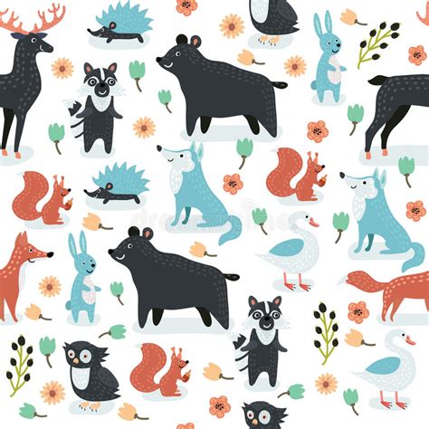 Animals Silhouette Seamless Pattern Stock Vector Illustration Of