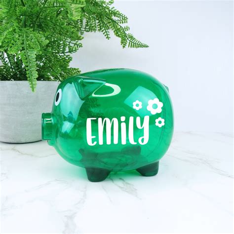 Childrens Personalised Clear Piggy Bank Colourful Kids Etsy Uk