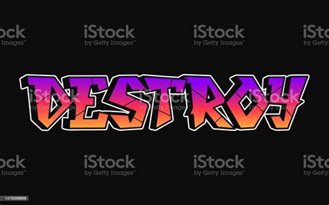 Destroy Word Trippy Psychedelic Graffiti Style Lettersvector Hand Drawn