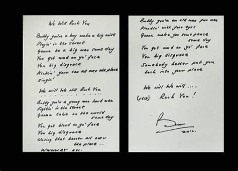 Brian May A Set Of Handwritten Lyrics For The Queen Song We Will