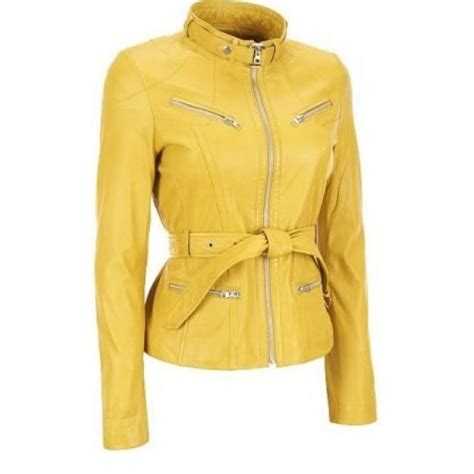 Womens Western Sheepskin Yellow Leather Biker Jacket Mready