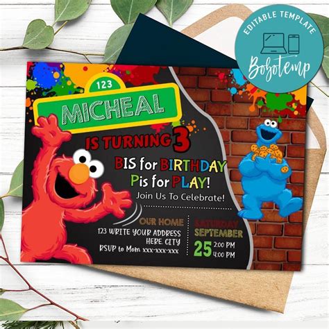 Elmo Invitation Customizable Template Instant Download Createpartylabels