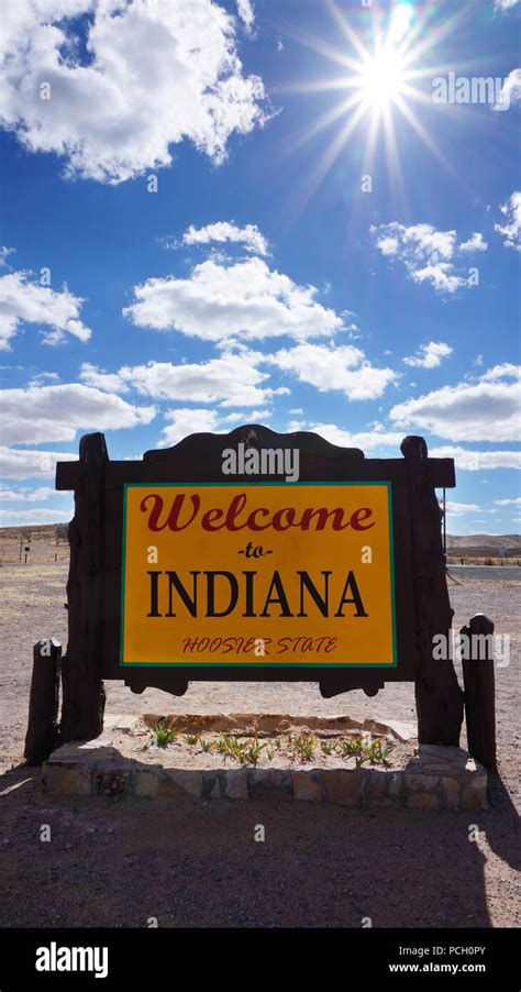 Welcome To Indiana Road Sign With Blue Sky Stock Photo Alamy