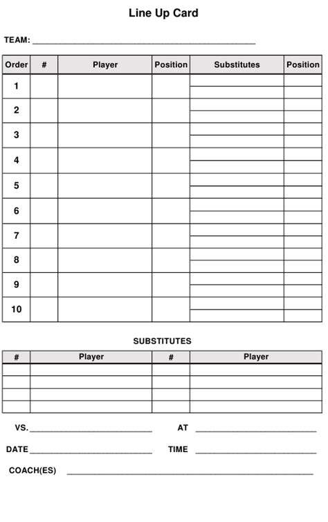 Baseball Line Up Card Template Download Printable Pdf Templateroller