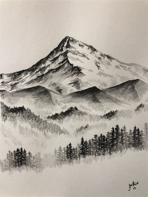 Mountain And Hills Watercolor Mountain Drawing Nature Art Drawings