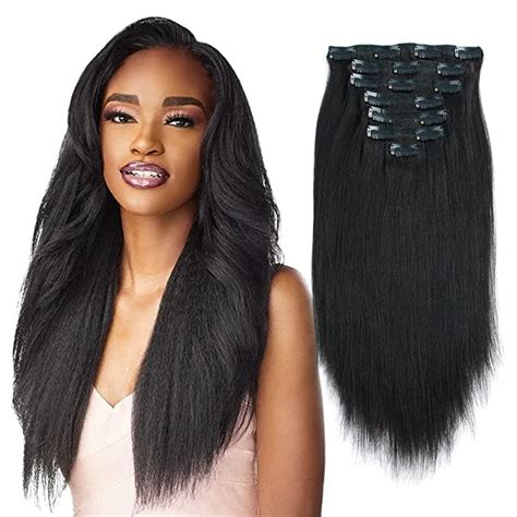 Amazon Com Lovrio A Yaki Straight Clip In Human Hair Extensions Double Weft Straight Clip In