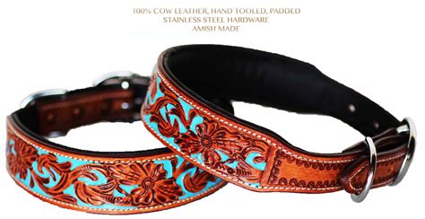 Dog Puppy Collar Hand Tooled And Painted Cow Leather Western 6047