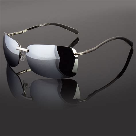 Mens Rectangular Rimless Designer Sunglasses Shades Eyewear Silver Gold