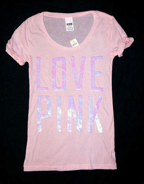 Nwt Victorias Secret Love Pink Logo Sequins Bling Tank Tee T Shirt Top