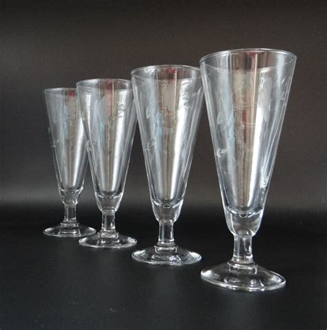 Four Vintage Princess House Heritage Lead Crystal Pilsner Glasses 4 Etched Lead Crystal Beer