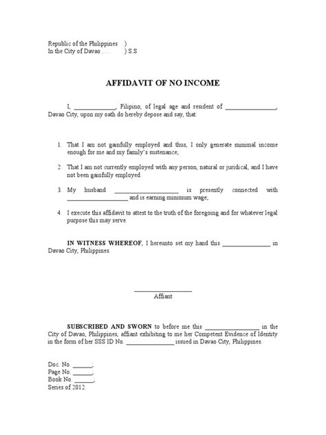 Affidavit Of No Income Affidavit Civil Law Common Law