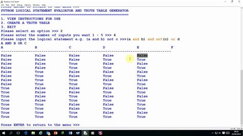 Python Truth Table Creator And Logical Statement Evaluator Youtube