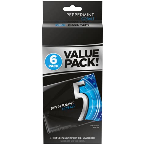 5 gum peppermint cobalt sugarfree chewing gum 15 stick pack pack of 6 5 gum