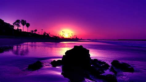 Gorgeous Purple Sunset Beach Sea 1920×1080 Пейзажи Фиолетовый