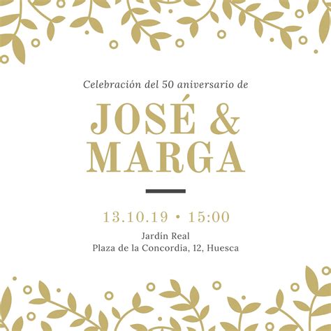 Plantillas De Invitaciones A 50 Aniversario Editables Canva