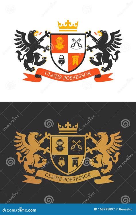 Two Griffins Hold A Shield 01 Stock Vector Illustration Of Courage