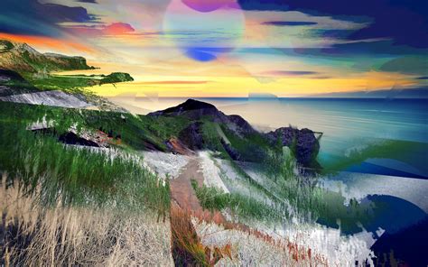 Wallpaper Sunlight Landscape Digital Art Sunset Sea Abstract