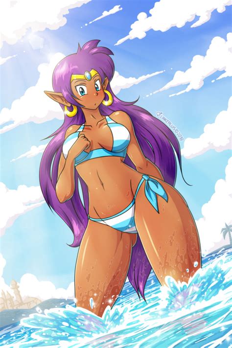 Linker Shantae Shantae Series Highres 1girl Bikini Breasts Dark Skinned Female Dark