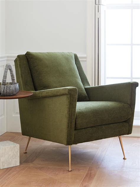 79.1w x 33.5d x 29.5h. west elm Carlo Chair Velvet, Olive | Chair, Mid century ...