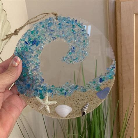 Sea Glass Suncatcher Ocean Crashing Wave Beach Ornament Olmgida