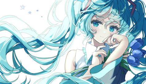 Wallpaper Hatsune Miku Vocaloid Blue Hair Twintails Blue Eyes