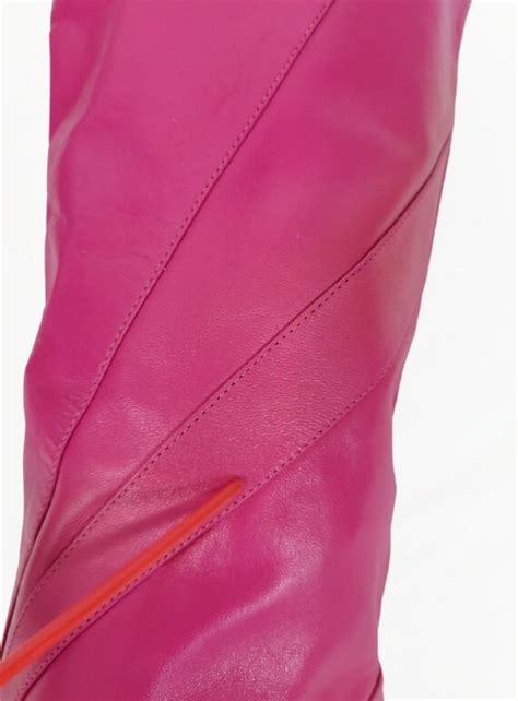 Catleia Hot Pink Leather Spike Heel Pointy Toe Boots Gem