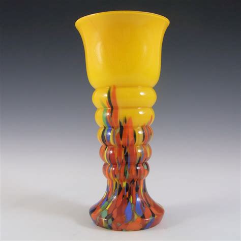 Czech Bohemian Art Deco Yellow Spatter Glass Vase £42 75