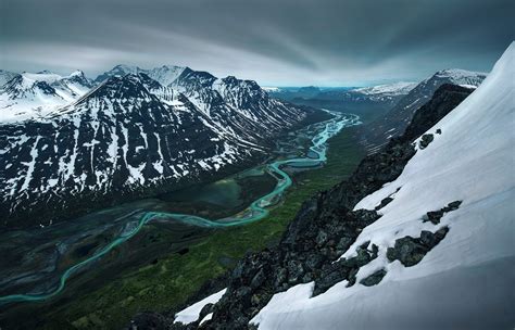 Nature Landscape Mountain Snow River Valley Snowy Peak Spring Sweden Wallpapers Hd