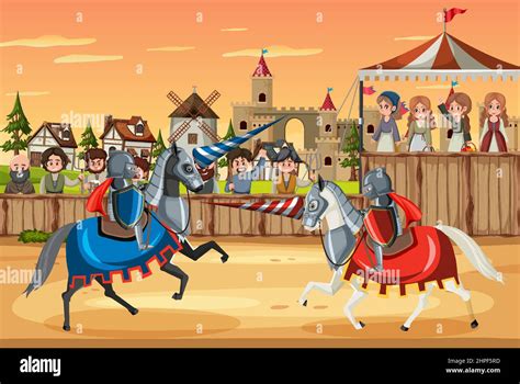 Two Medieval Knights Fighting Together Illustration Stock Vector Image