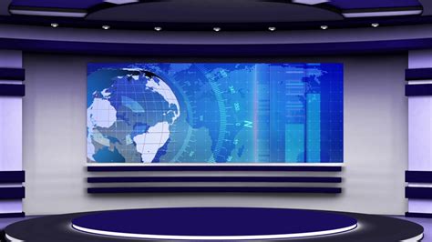 News Tv Studio Set Virtual Green Screen Background Loop Banco De
