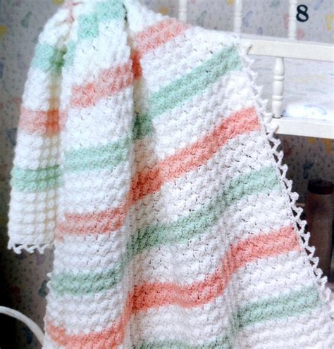 Baby Blanket Crochet Pattern Crib Afghan Picots And Stripes
