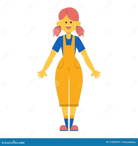 Funny And Cute Girl In Overalls And T Shirt Stock Illustration