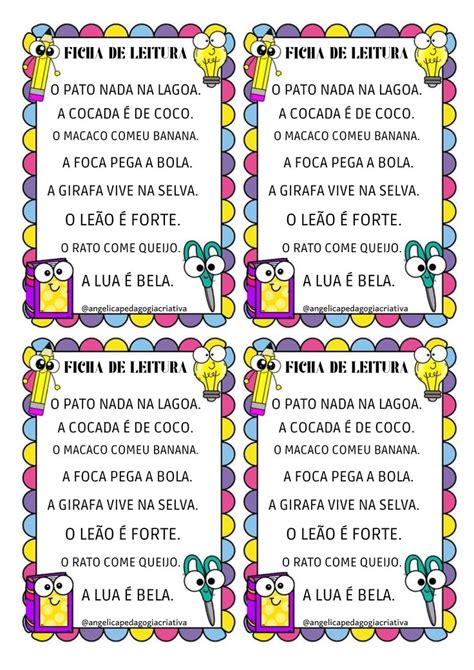 Ficha De Leitura Palavras E Frases Texto Para Leitura Infantil