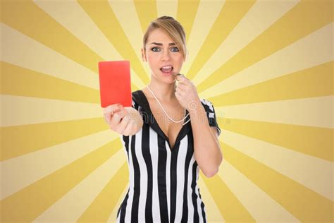 Female Referee Holding Red Card Stock Image Image Of Cleavage