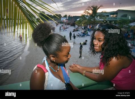 Suriname White Beach South Of Paramaribo Girls Chatting Stock Photo