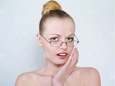 blonde woman posing topless in designer glasses stock image image of clean gorgeous 13239053
