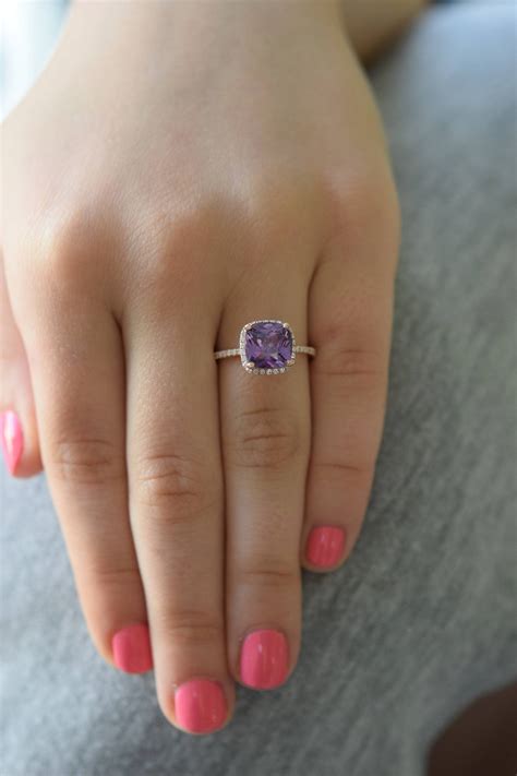 Purple Sapphire Ring Rose Gold Engagement Ring 14k Diamond Ring Mauve