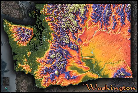 Topo Map Of Washington State Colorful Mountains And Terrain
