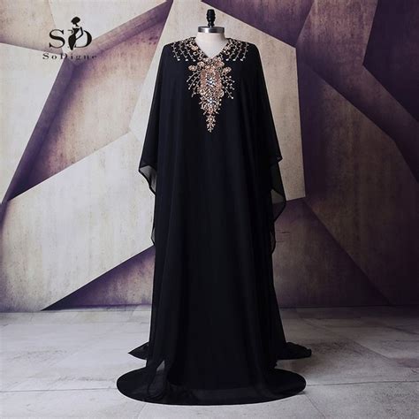 Long Sleeve Muslim Dress Plus Size Evening Gowns For Women Black