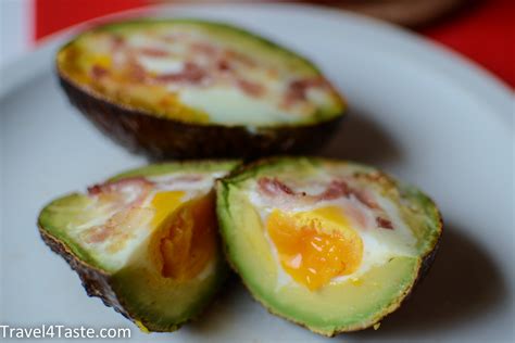 Avocado Baked With Eggs Bacon Travel For Taste