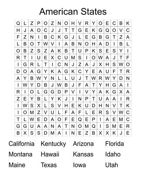 Us States Word Search Monster Word Search United States Word Search