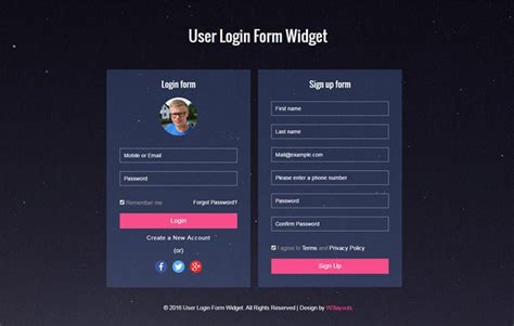 User Login Form Widget Responsive Widget Template