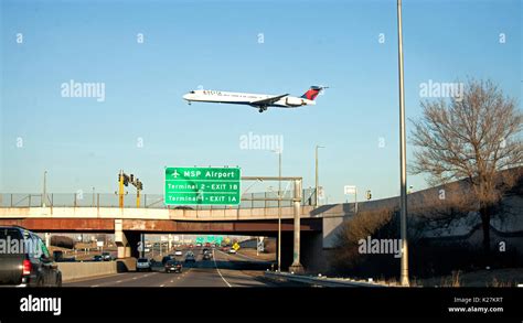 Delta Passenger Airplane Landing At Msp International Airport Crossing