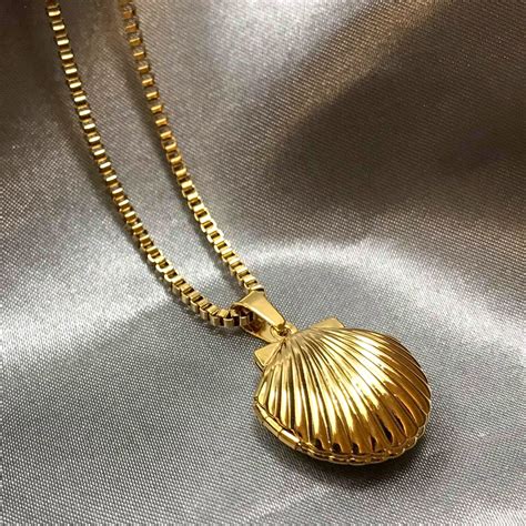 24k Gold Plated Shell Pendant Necklace Boho Necklace Locket Pendant