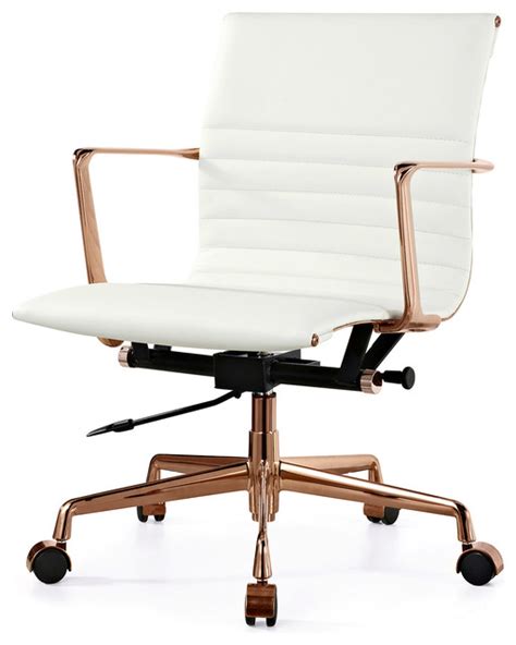 M346 Office Chair In Rose Gold And White Italian Leather